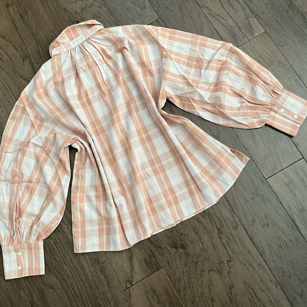 J. Crew Gathered Cottagecore Blouse Shirt Featherweight Peach Cotton - Picture 8 of 11